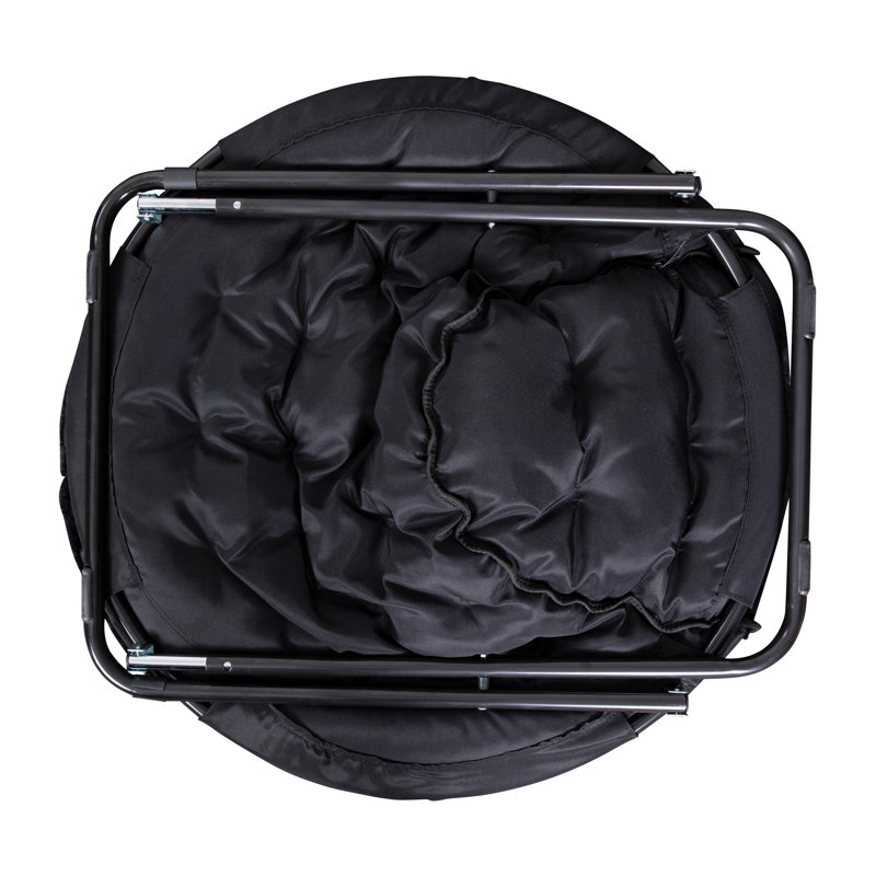 Oversize Portable Faux Fur Folding Saucer Moon Chair with Folding Ottoman, Black Polyester, Black