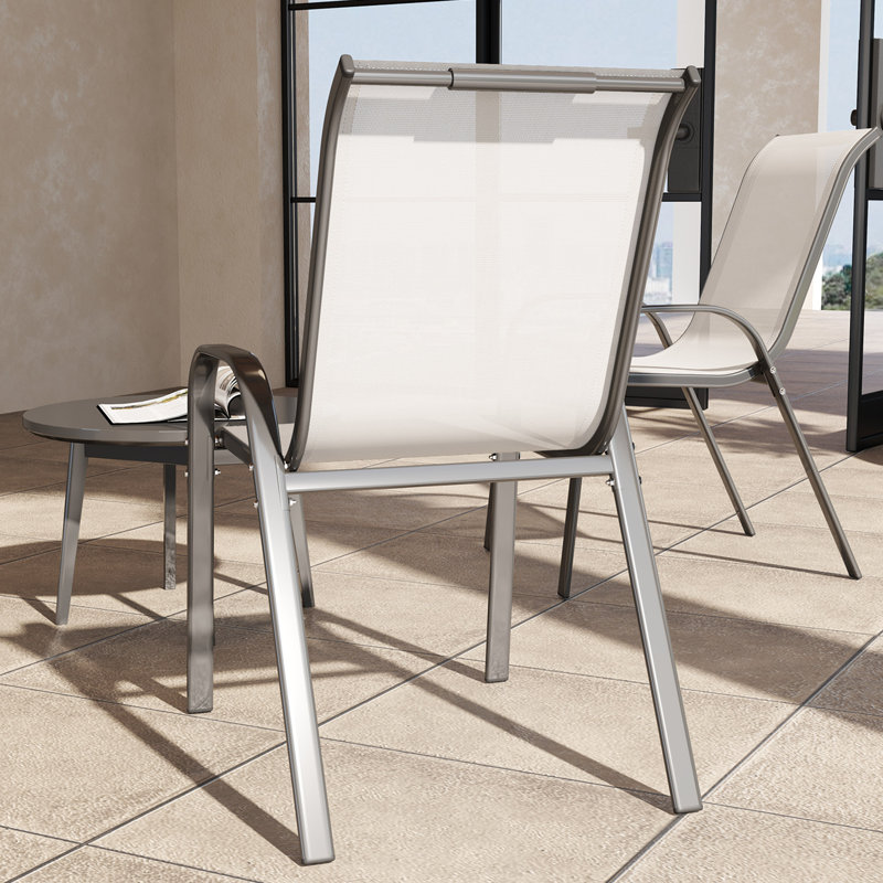 Ensemble de 2 chaises de jardin d'extérieur empilables, Gris clair