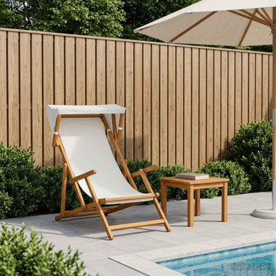  Chaise longue à 3 positions en bois d'eucalyptus massif crème