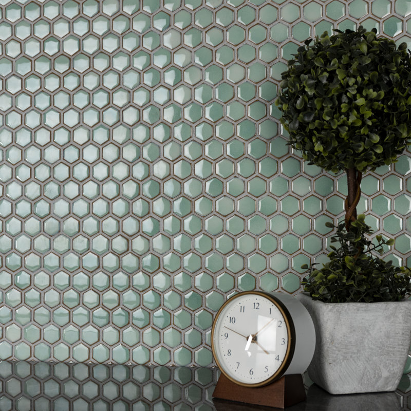 Hudson 1" x 1" Porcelain Honeycomb Mosaic Wall & Floor Tile, Mint Green