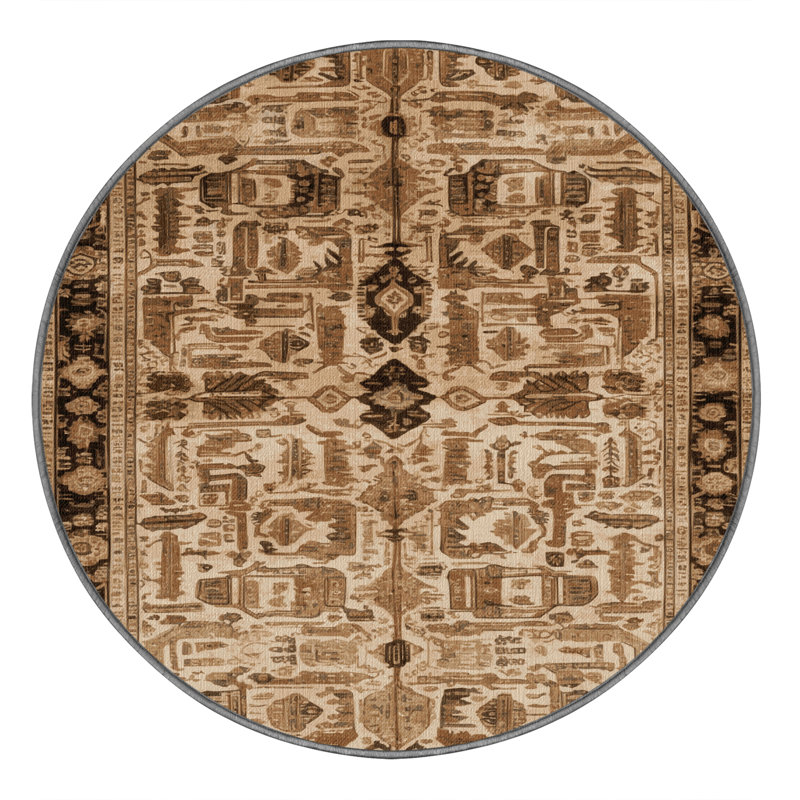 Tapis brun lavable à la machine, Rond 5 pi