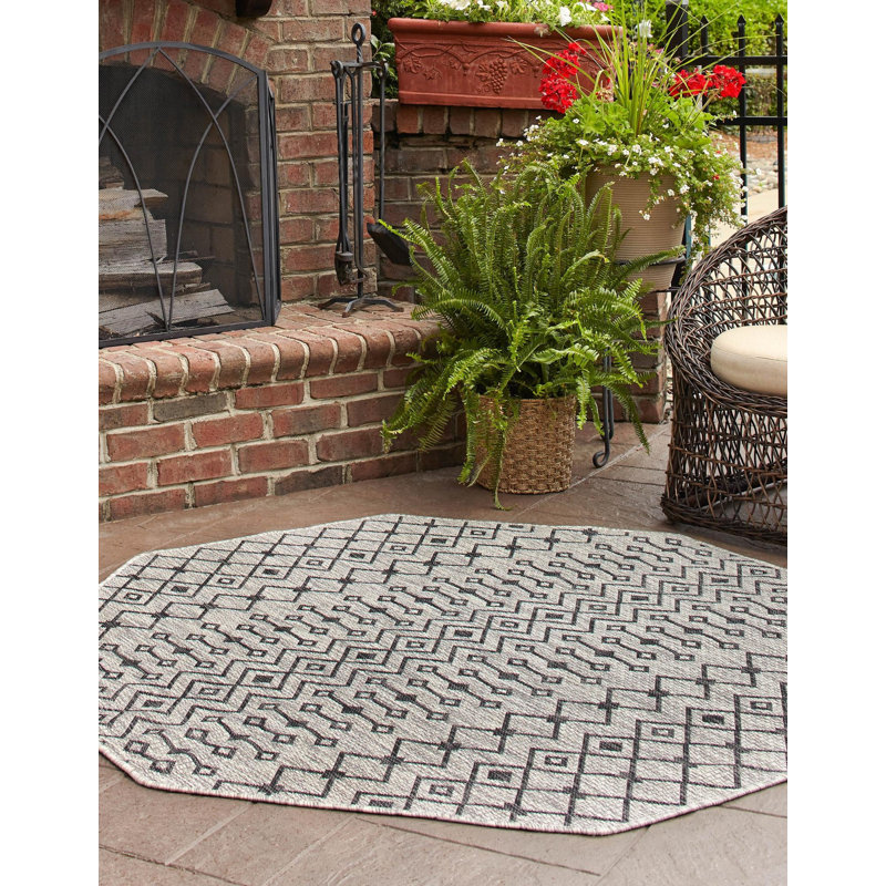 Tapis intérieur / extérieur gris clair Jaylah Southwestern, Octogone 7 pi 10 po x 7 pi 10 po