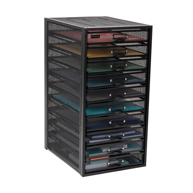 Black Wire Mesh 10-Drawer Moisture-Resistant File Storage Cabinet