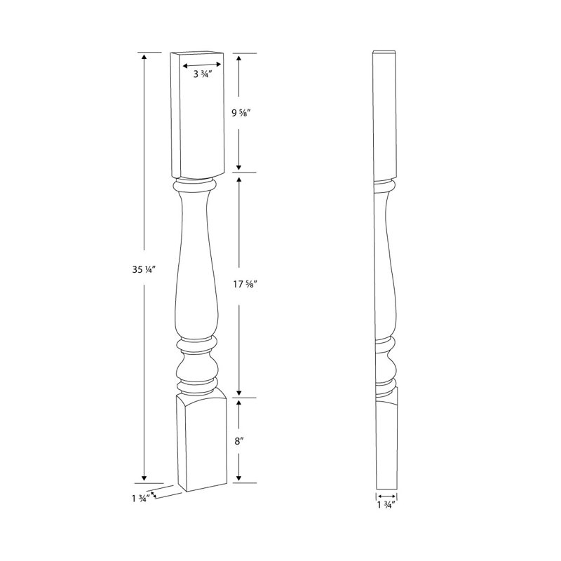 Pieds demi-ronds, H 35,25 po x l 3,75 po x P 3,75 po, Chêne