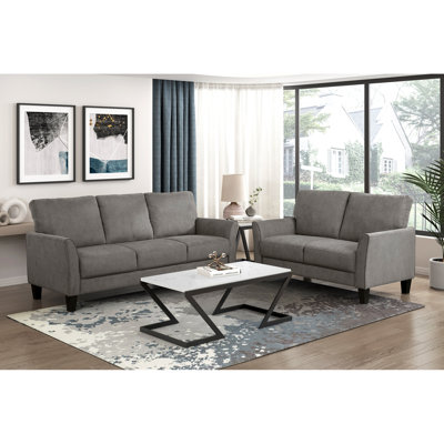 2 pièces brun gris avec coussins de siège attachés, structure en contreplaqué et capacité de poids de 300 lb par contemporain avec revêtement texturé, mousse évasée à haute densité sur ressorts ensachés