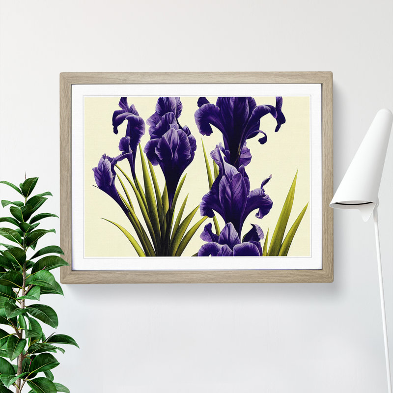 Desirable Iris Flowers 1 Piece Single Picture Frame Painting, 25cm H x 34cm W x 2cm D, Oak