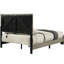 Grand lit contemporain avec tête de lit à DEL, nouveau design, gris vieilli, sommier tapissier, fabrication en bois, mobilier de chambre moderne d'une largeur de 63 po, l 63 po x P 85 po H 52 po, installation facile