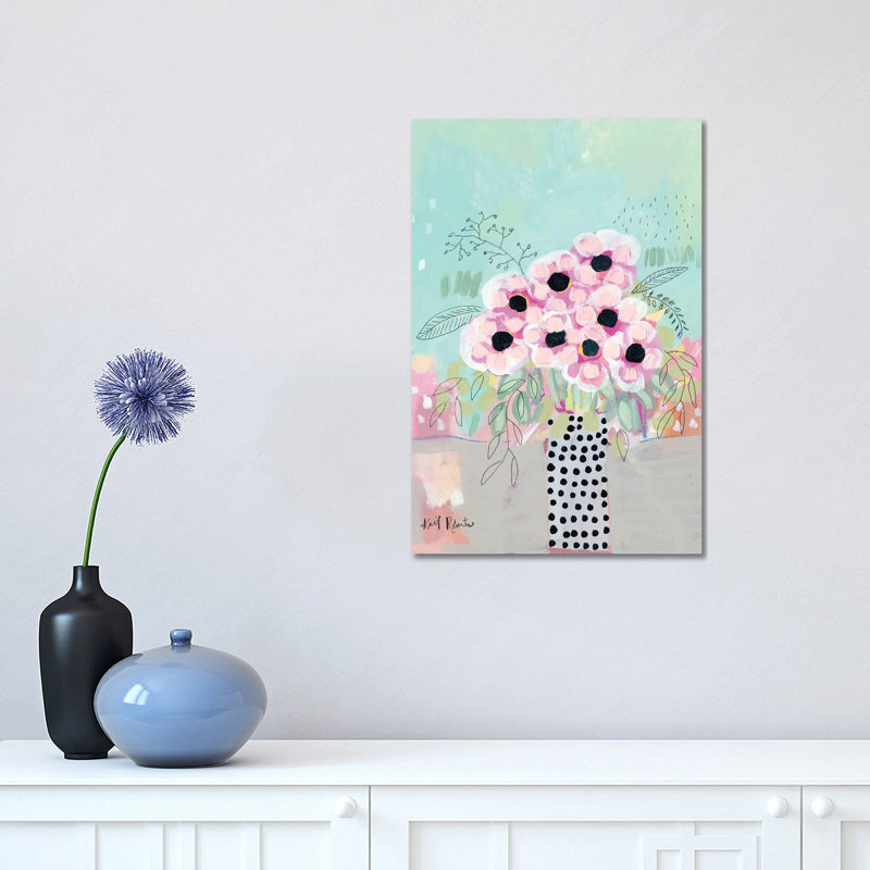 «Dots And Flowers» par - Toile tendue, H 18 po x l 12 po x 1,5 po