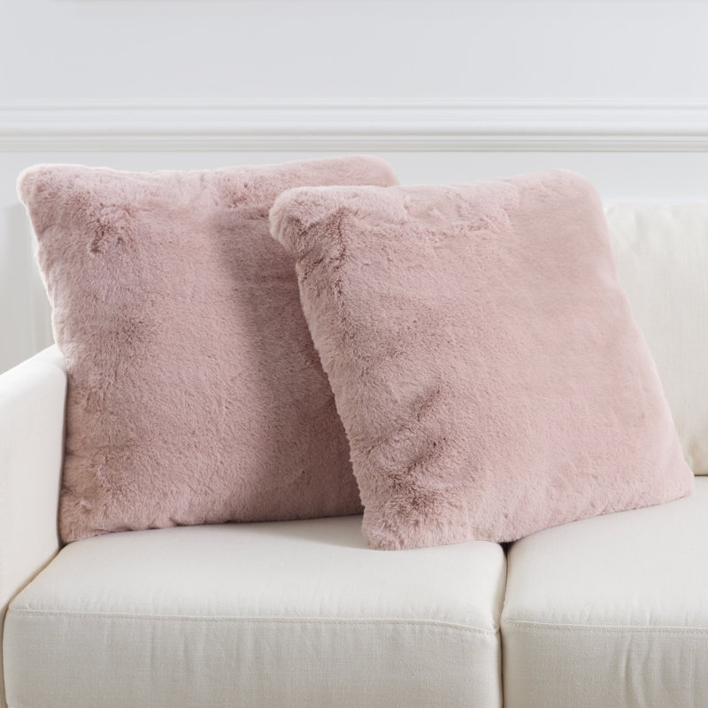 Faux Fur Throw Pillow, Pink, 21" x 21"