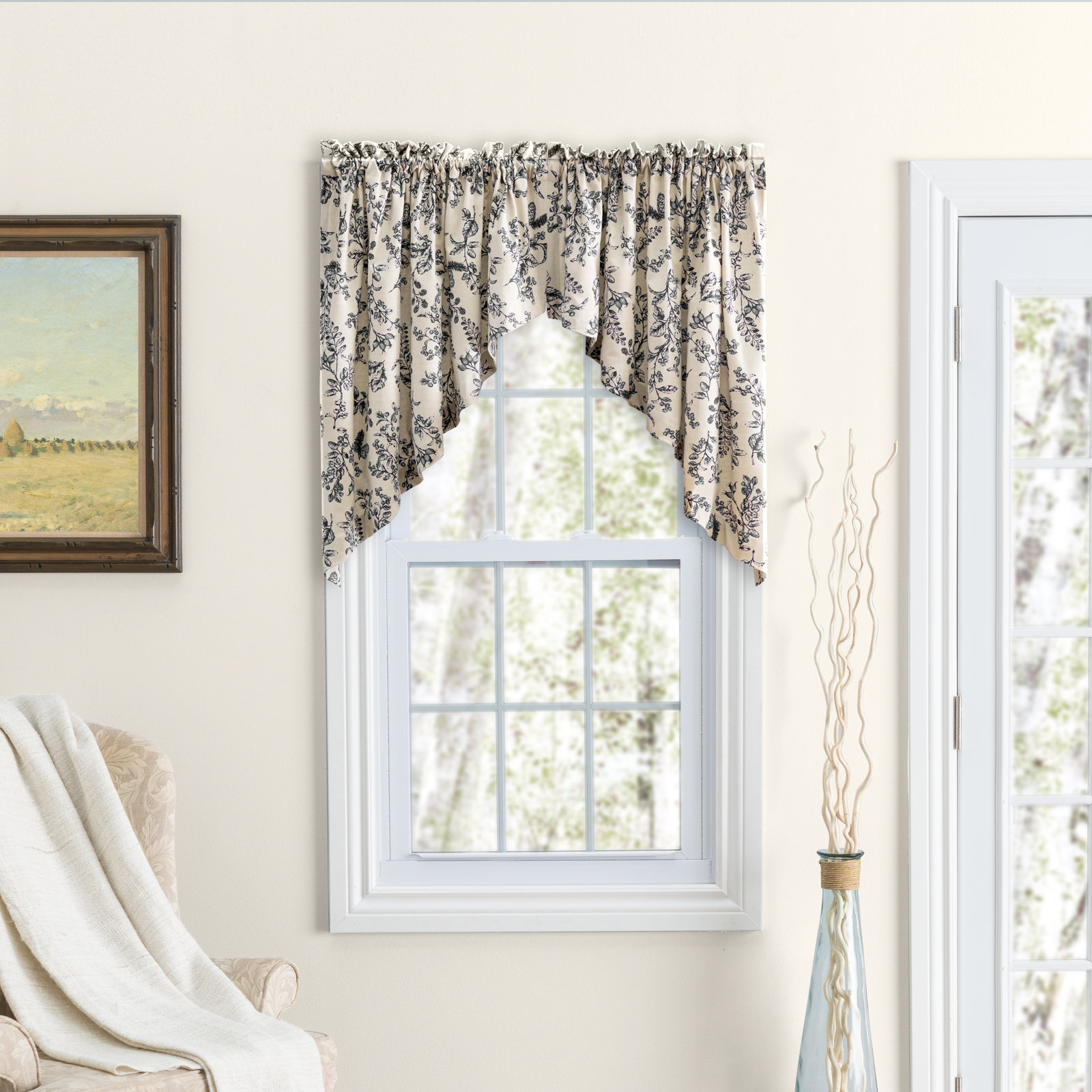 Emogene Toile Cotton Swag 84'' Window Valance, Black