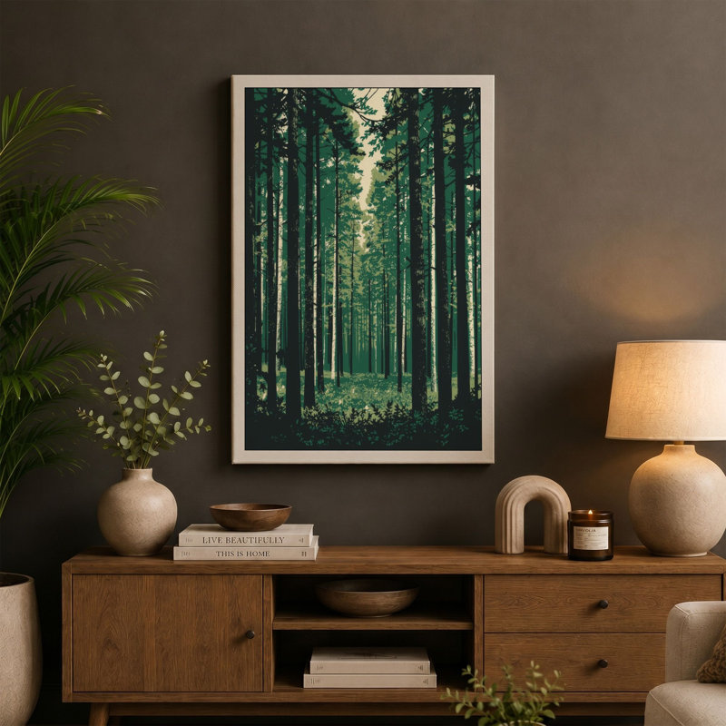 Forest Pathway Scandinavian - Wrapped Canvas, 36x24 - 91.4 x 61.0 cm, Black Border