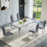 7-Piece Modern Dining Set with Faux Marble Table and Upholstery Chairs – Seats 6, Stainless Steel Legs