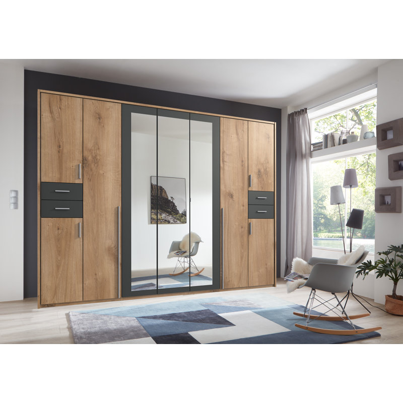 Jaclynn 9 Door Manufactured Wood Wardrobe, Plank Oak NB/Graphite