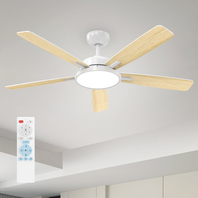 Ventilateur de plafond 52 pouces avec lumière et télécommande, Blanc