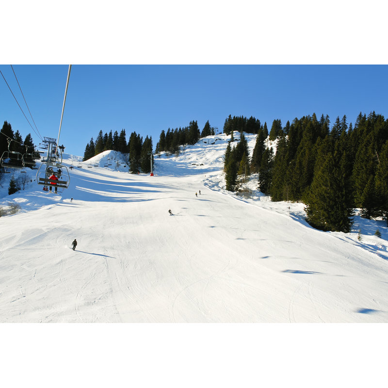 Ski Lift And Skiing Tracks by VvoeVale - Wrapped Canvas Print, 30cm H x 46cm W