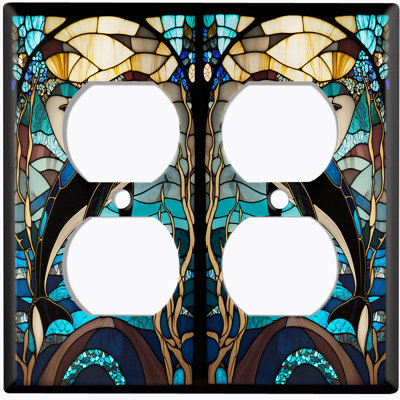 Copper Rust Patina Teal Print 2 - Gang Duplex Outlet Standard Wall Plate