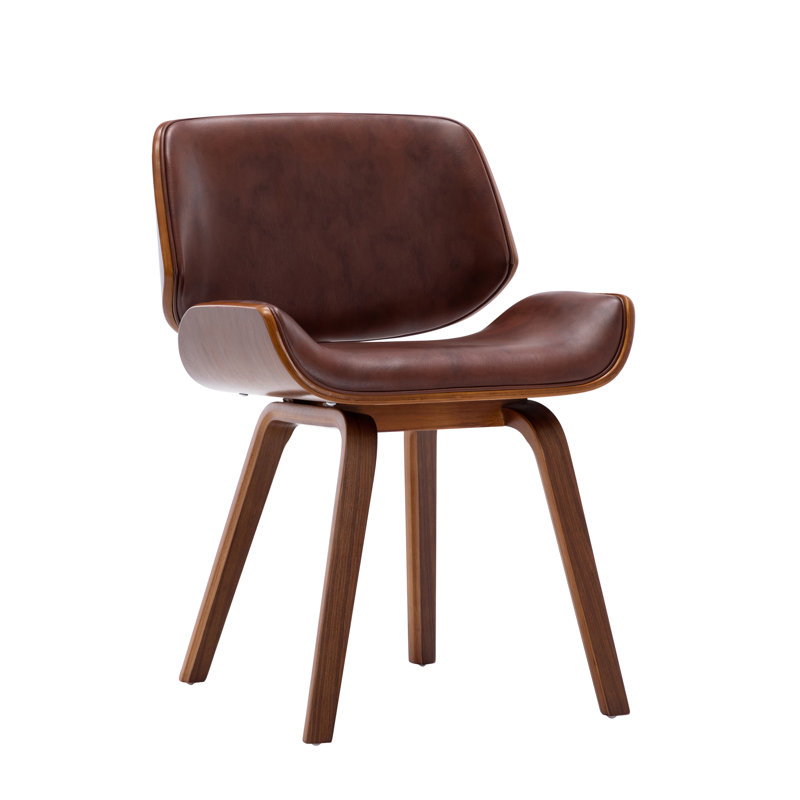 Chaise d'appoint en bois massif Delgardo, Polyuréthane brun