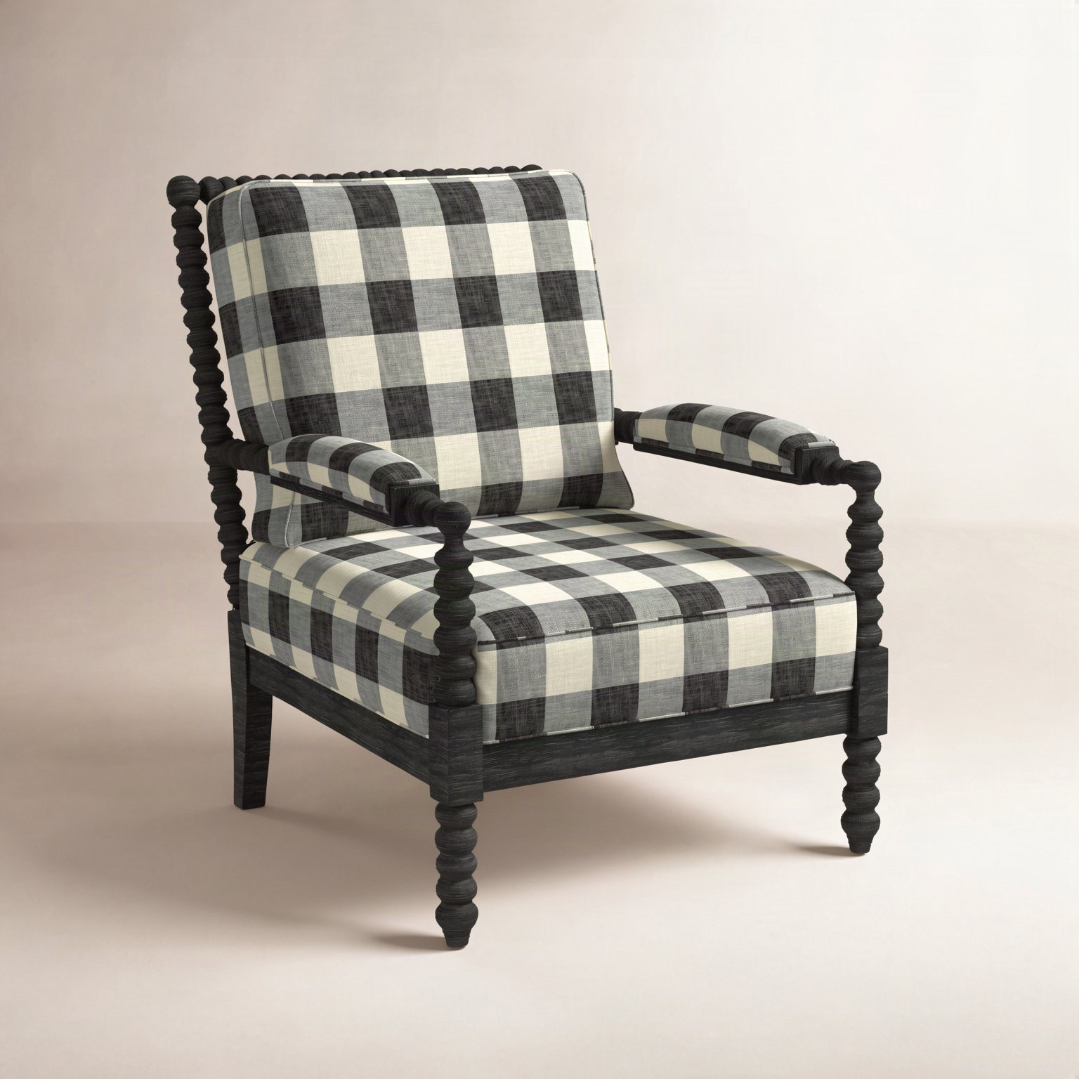 Jamilla Armchair, Antique Black Finish, Black Buffalo Check; 0120-81