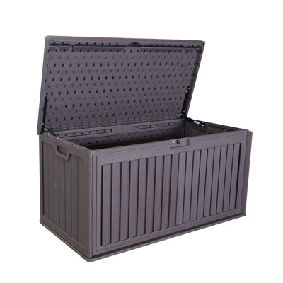 100 Gallon Resin Outdoor Deck Box Waterproof,Plastic Patio Storage Box with Side Handles,Lockable,Brown