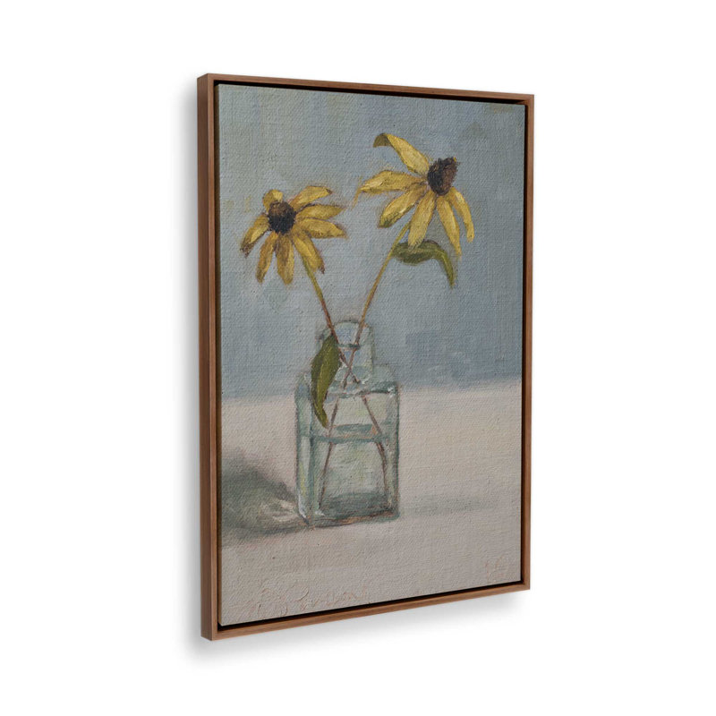 Reproduction d'art «Seed Susans» par Miss Mustard, H 16 po x l 12 po, Cadre flottant, Brun
