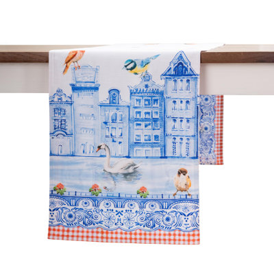 Maison d' Hermine Table Runner 100% Cotton Double Layer Table Runners 108 inches Long Decorative for Home Kitchen Dining Valentines Day Decorations Spring Summer (Amsterdam Canals, 14.5" x 108")