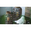 Lanterne décorative en bois et métal 22 po avec détails en bambou, porte-bougie de style cage pour le salon-279576637
