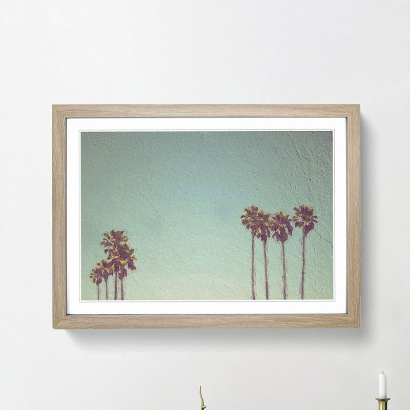 Palm Trees in Santa Cruz California - Framed Print, 48cm H x 65cm W x 2cm D, Oak Framed