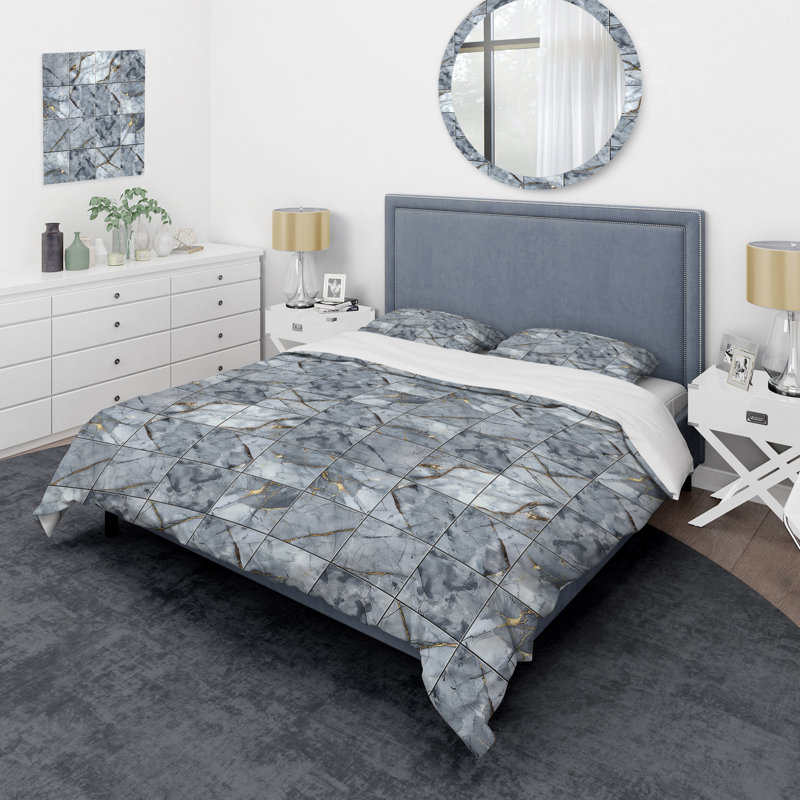 Ensemble de housse de couette Gray Marble Tiles - Tiles, Housse de couette très grand + 2 taies décorativ