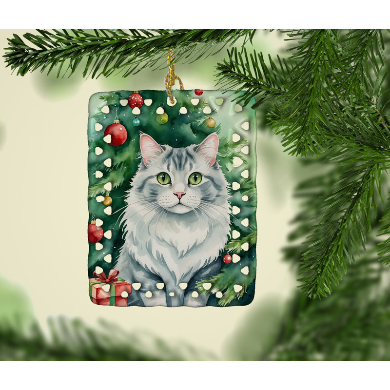 Ornement en porcelaine American Curl, Chat American Curl
