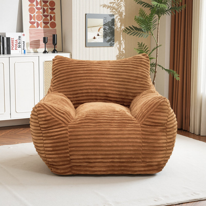 Grand fauteuil à billes et chaise longue en velours côtelé, Velours côtelé brun
