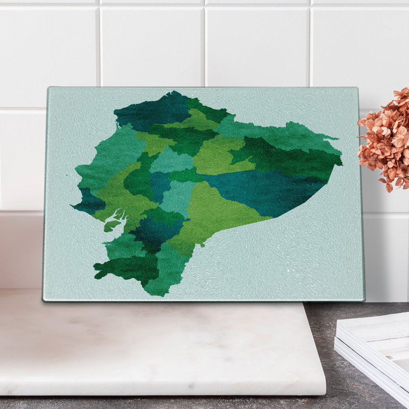 Multicolore Ambesonne, Équateur, planche à découper en verre trempé, carte politique, tons verts