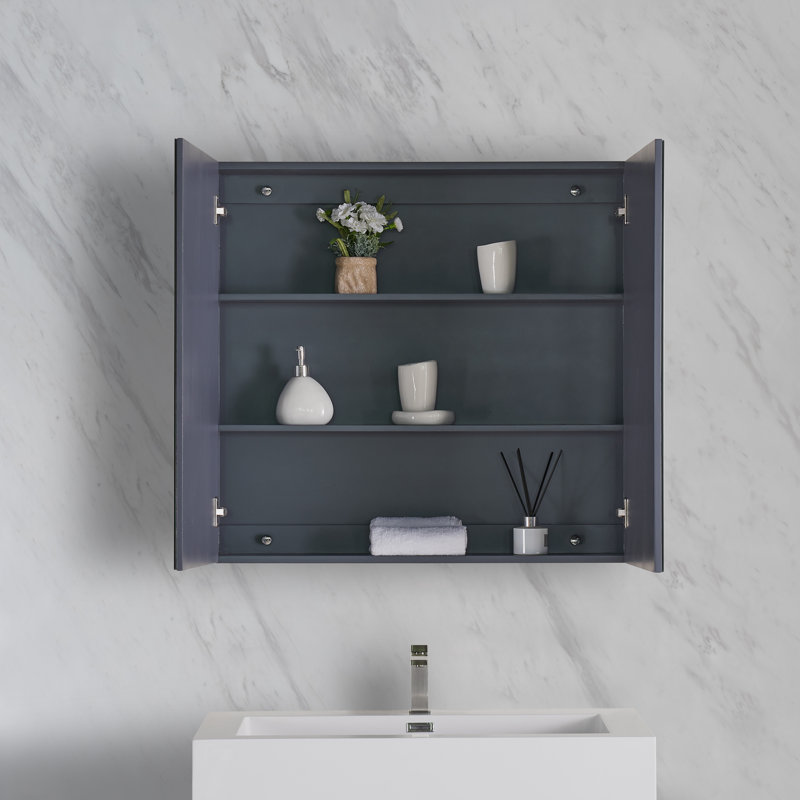 Armoire à pharmacie murale avec miroir et 2 tablettes Korecky W H 32 po H gris anthracite, Gris anthracite, l 34 po x H 32 po