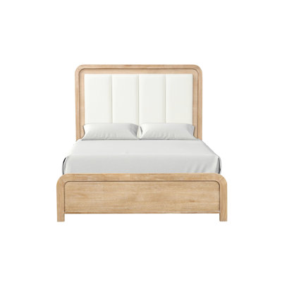 Natural Finish Channel Padded Headboard Queen Size Bed Frame Of Transitional Style And Engineered Wood Mango Veneer