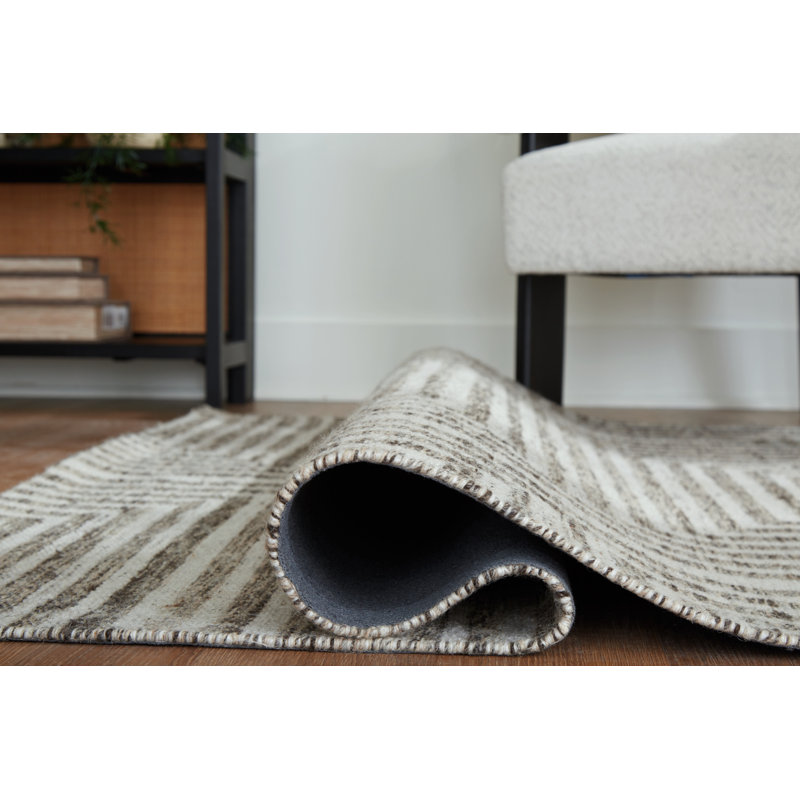 Ivory and Gray Geometric Wool Cotton 5' x 7' Rug
