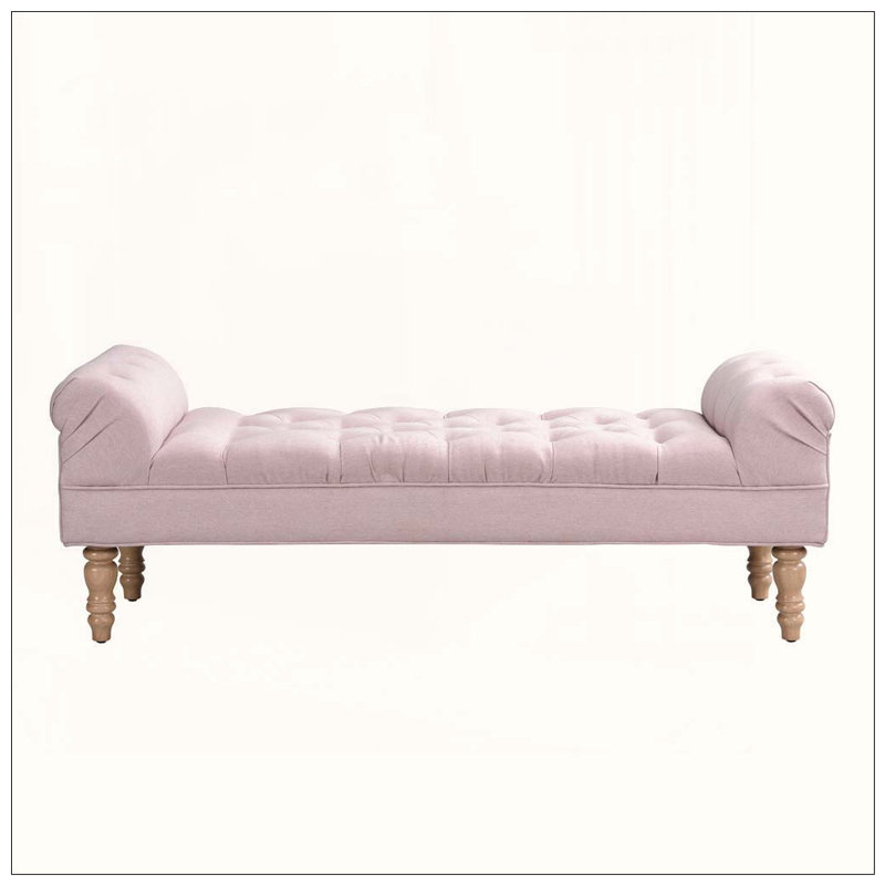Banc bout de lit capitonné, grand repose-pieds rembourré, repose-pieds avec pieds, tabouret avec accoudoirs roulés, banc rembourré en tissu