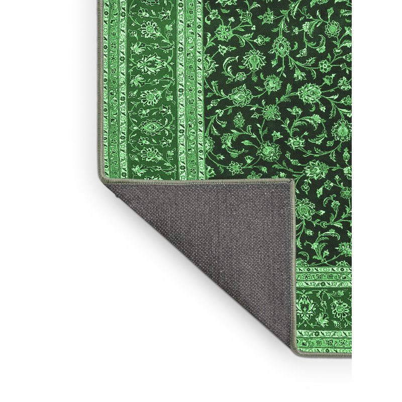 Tapis vert / gris en laine et polyester tissé à la machine Karla-Louise, Rectangle 3 pi x 5 pi