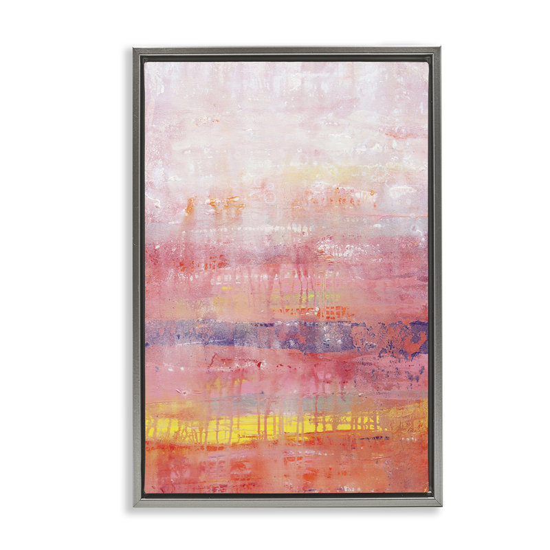 «Modern Paint Drip» sur toile rose par Hilary Winfield, Cadre flottant gris lustré, H 25 po x l 17 po