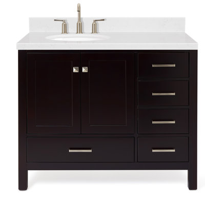 Meuble-lavabo simple en bois massif 42 po avec plateau en quartz blanc Carrara de 1,5 po Cambridge