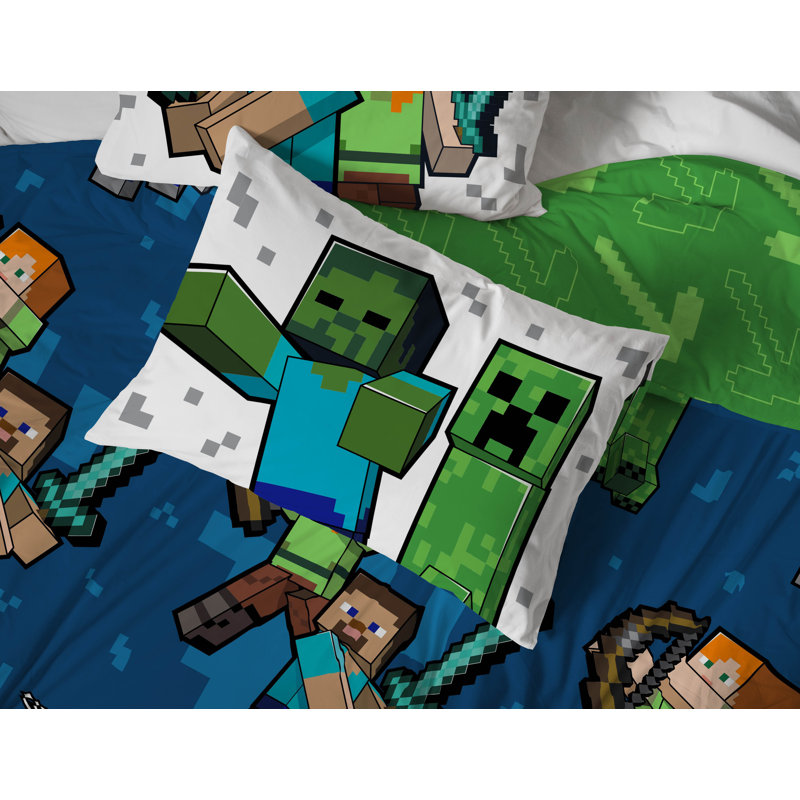Ensemble de lit double 7 pièces Minecraft, Édredon simple + 4 pièces supplémentaires