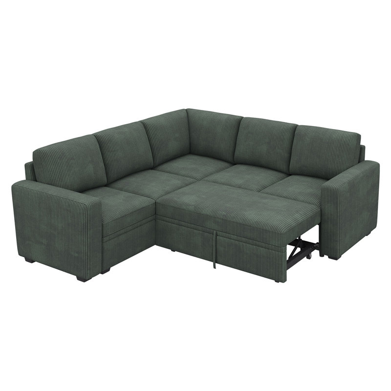 Canapé-lit modulaire en L Hoelscher, Green Coduroy