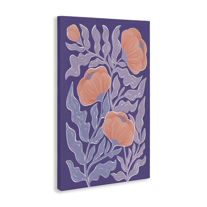 Toile de coquelicots mauve Mid-Century, design par Martina Pavlova, H 36 po x l 24 po