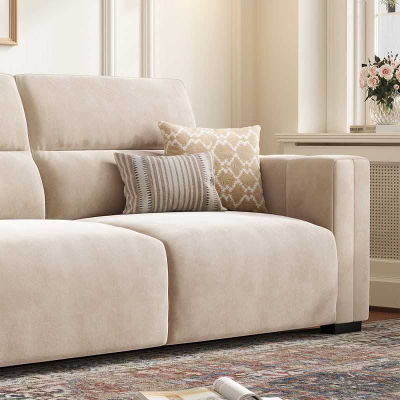 Canapé 82 po avec accoudoirs carrés en velours et canapé rembourré de qualité supérieure , Beige