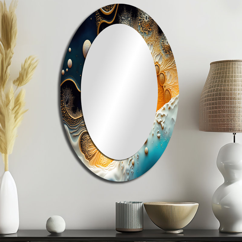 Abstrait moderne formes I - miroir mural ovale moderne jaune, 36 po x 24 po