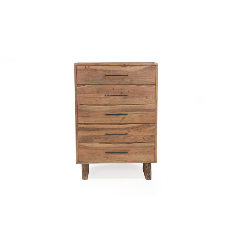 Commode 5 tiroirs en bois massif, Natural