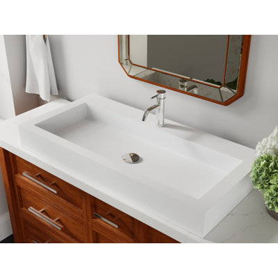 Badeloft 39.3" x 18.8" Rectangular Stone Resin Vessel Bathroom Sink WB-05-XL-G in Glossy White