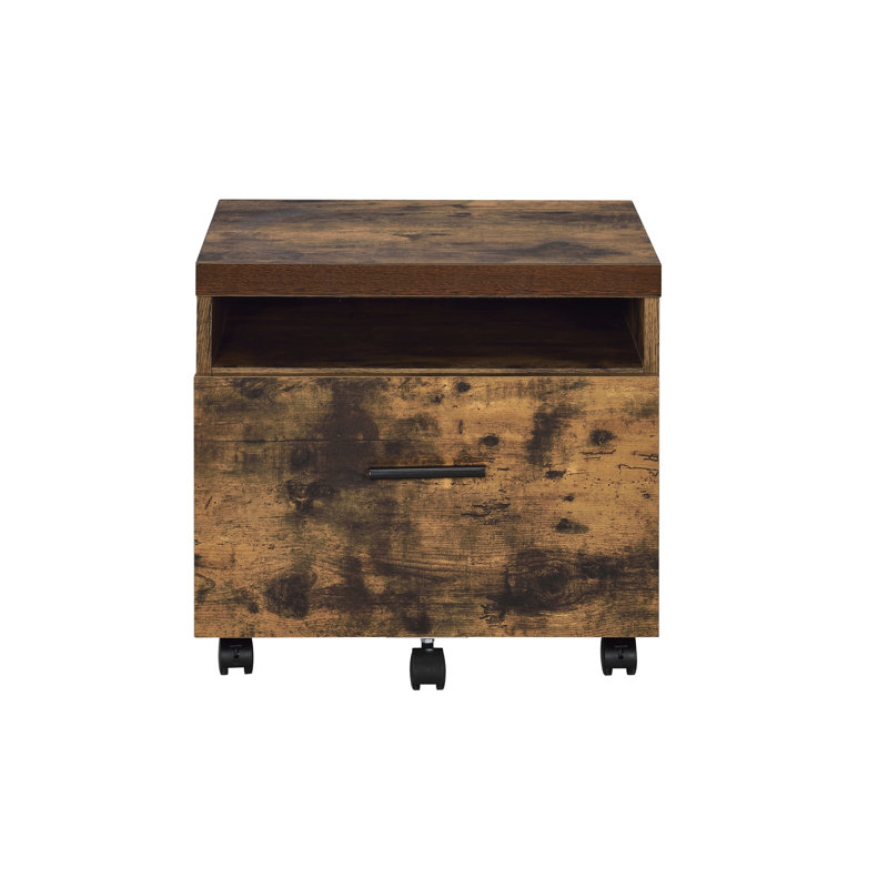 File Cabinet In Weathered Oak & Black - Assembled, Rectangular, Wooden Top, Metal Legs And Locked Compartment Legs, With Storage, Lock Drawer Synthetic Wood Material