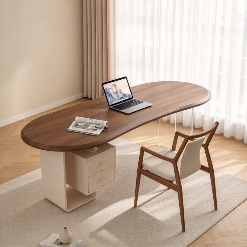 Bureau moderne minimaliste en bois massif brun, 29.52" H x 70.86" W x 31.49" D