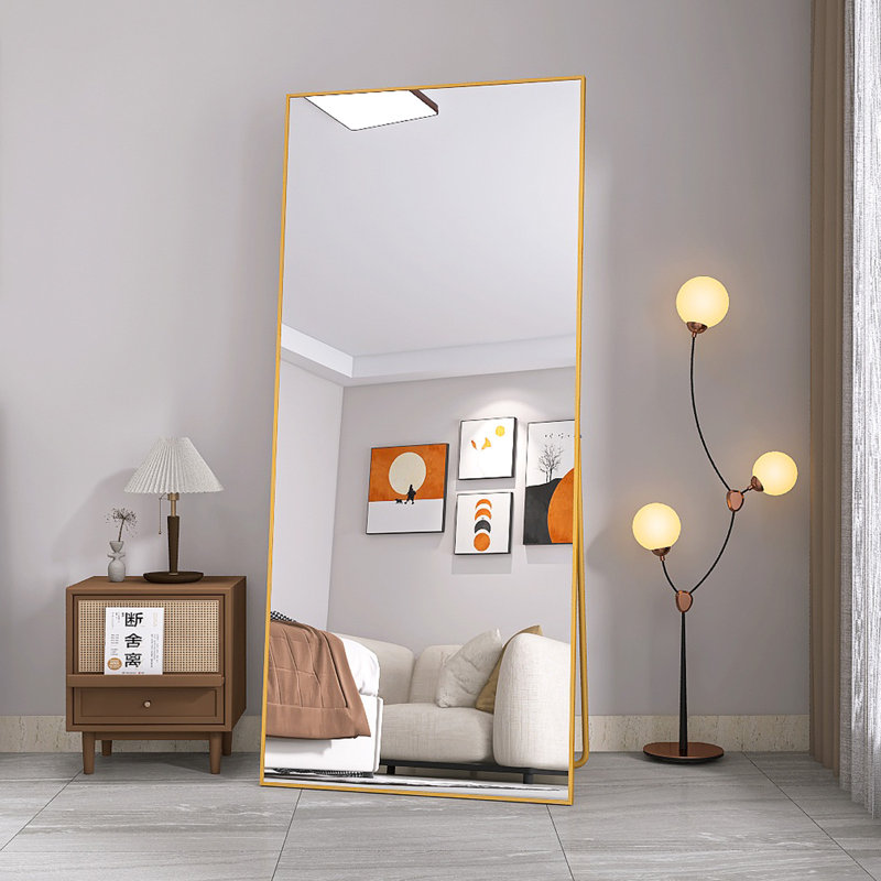 Aluminium Rectangle Floor Mirror, Gold, Rectangular, 180 cm H x 80 cm W