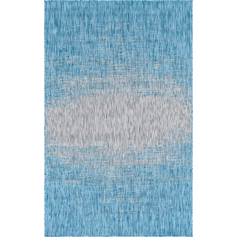Tapis intérieur / extérieur bleu abstrait Datto, Rectangle 5 pi 1 po x 8 pi, Turquoise