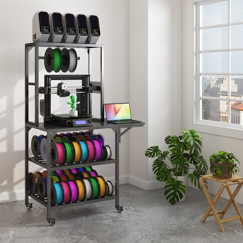 1 X 3d Printer Stand 3d Printer Desktop Stand Storage Rack Filament Storage Rack With Wheels T-shaped Spool Holder Suitable For Studio And Office Storage And Organisation